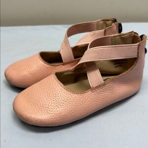 MONKEY FEET Pink Leather Criss Cross Back Zip Ballet Flats Shoes 2-3 Year